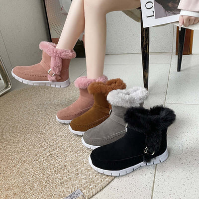 New Snow Boots Winter Warm Thickened Solid Color Plush Ankle Boots with Buckle Design For Women