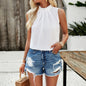 Fashion Sleeveless Top Summer Elegant Pleated Design Shirt Womens Clothing