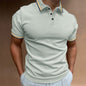 Men's Slim Polo Shirt Rib Striped T-shirt Top