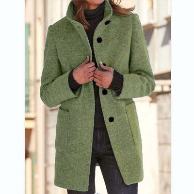 Fashion Stand Collar Woolen Coat With Pockets Fall Winter Casual Button Outwear For Women