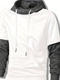 Men's Contrast Color Hooded Pullover Drawstring Pocket Long Sleeve Sweater