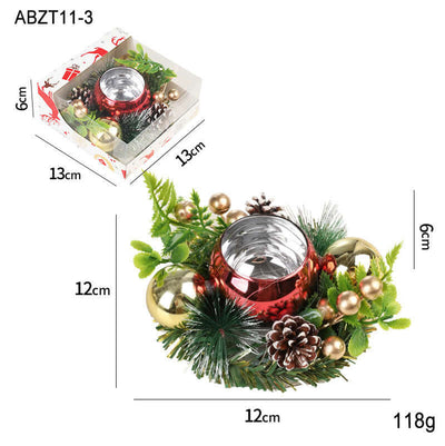 Christmas Candle Metals Candlestick Wreath Artificial Pinball Pinecone Candle Holder Fake Leaves Xmas New Year Home Table Decor