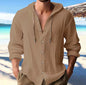 Cotton And Linen Shirt Hooded Sweater Button Long Sleeve