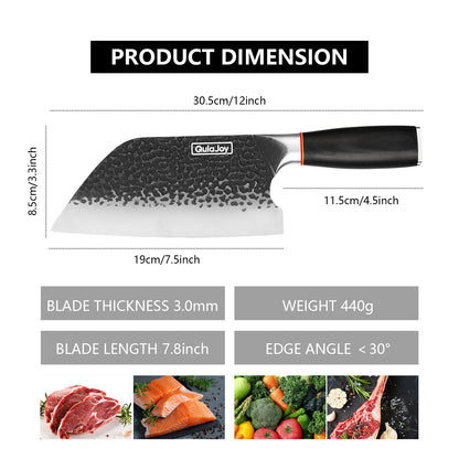 Qulajoy Meat Cleaver Knife - 7.3 Inch High Carbon Stainless Steel