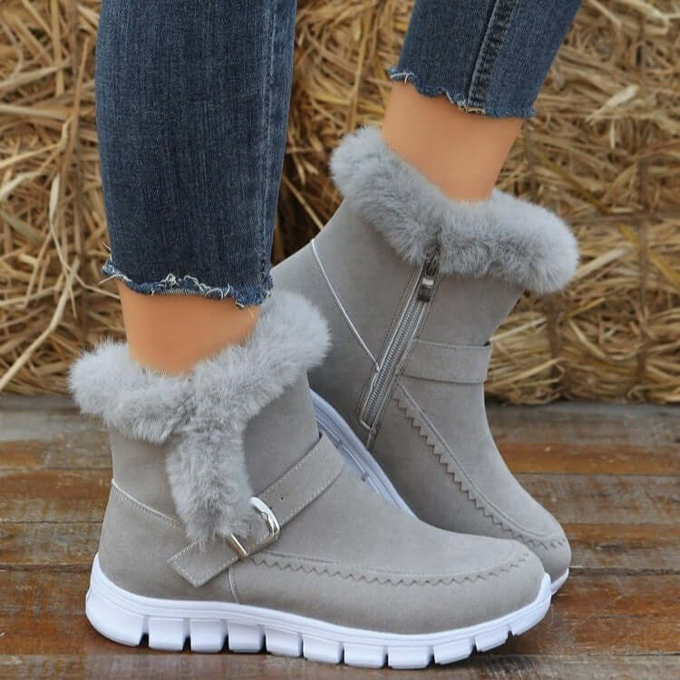 New Snow Boots Winter Warm Thickened Solid Color Plush Ankle Boots with Buckle Design For Women