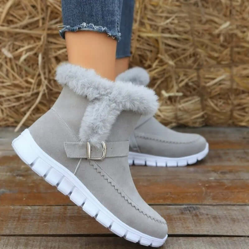 New Snow Boots Winter Warm Thickened Solid Color Plush Ankle Boots with Buckle Design For Women